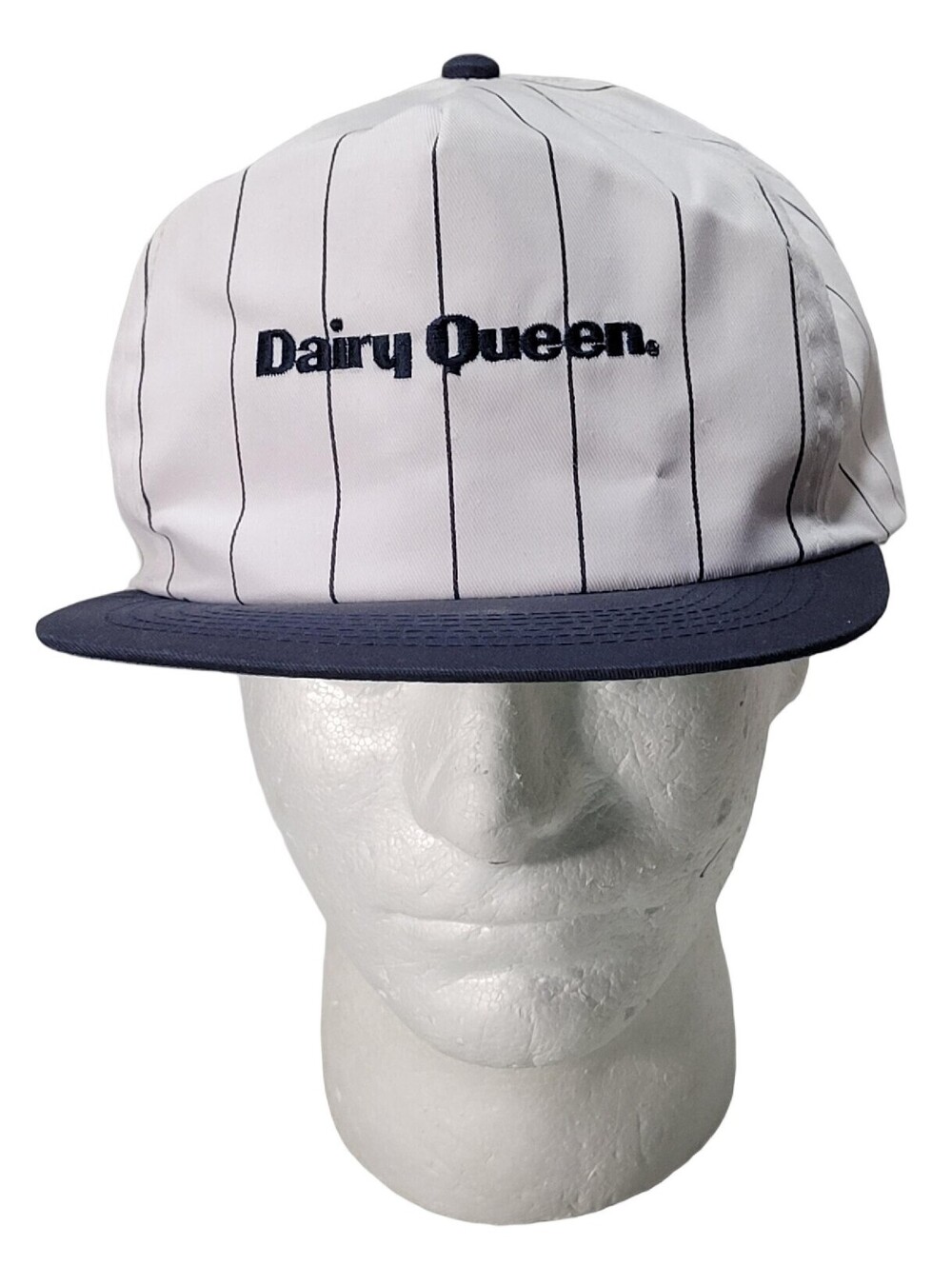 Vintage Dairy Queen Snapback Trucker Baseball Hat Cap White W/ Blue Pinstripes